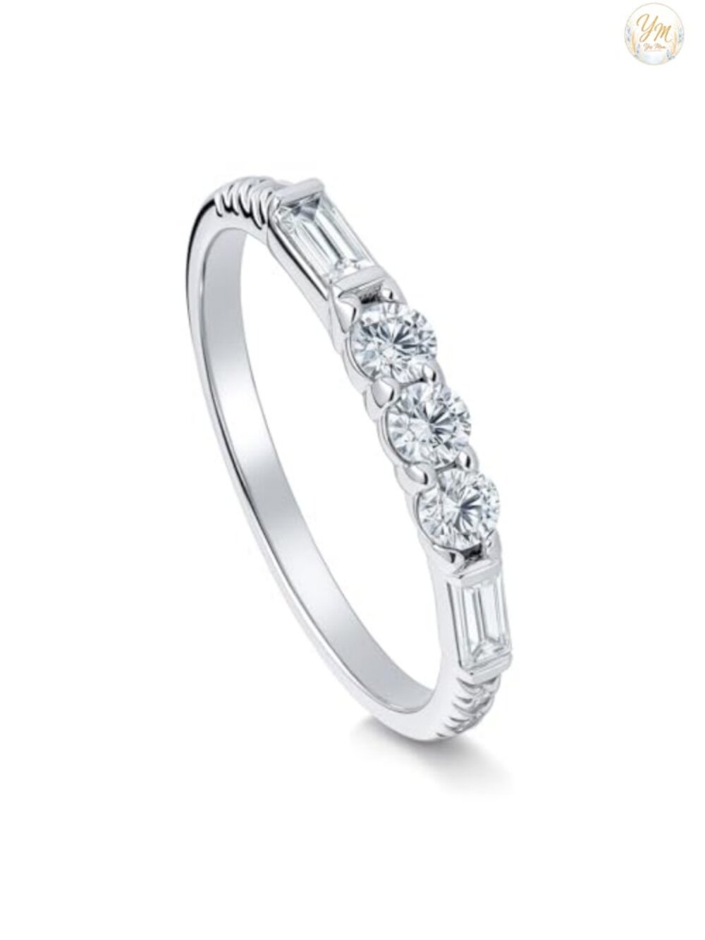 Sterling Silver CZ Art Deco Half Eternity Ring Wedding Band